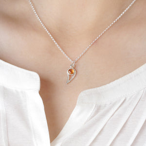 Silver Paisley and Spessartine Garnet Pendant Necklace