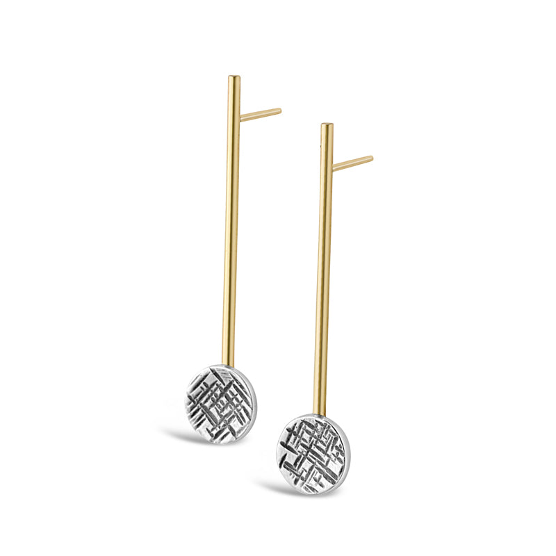 Modern Mixed Silver and Gold Abstract Geometric Post Earrings - PENDULUM