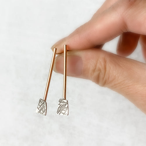 Modern Mixed Silver and Gold Abstract Geometric Post Earrings - PENDULUM