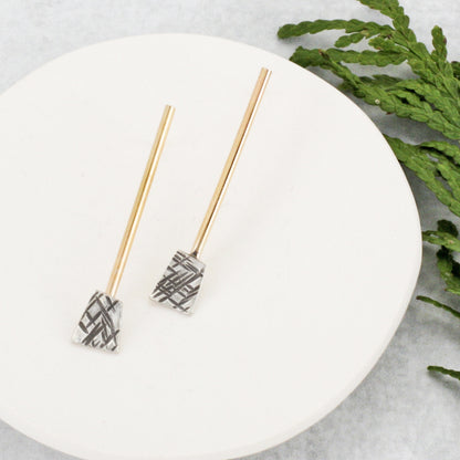 Modern Mixed Silver and Gold Abstract Geometric Post Earrings - PENDULUM