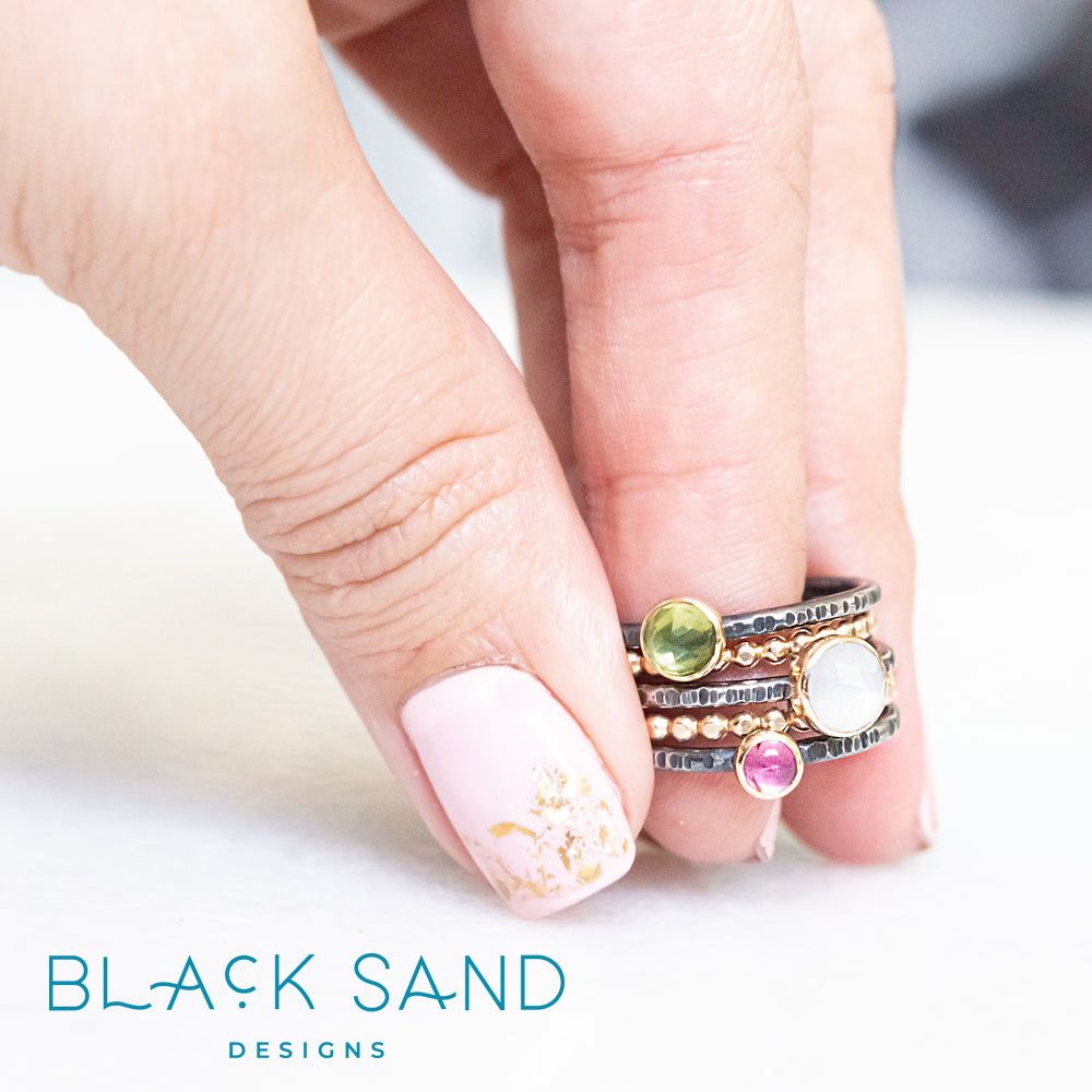 Mixed 14k gold and Silver Gemstone Stacking set