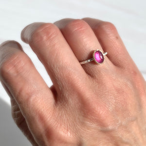 Mixed silver and gold pink sapphire ring