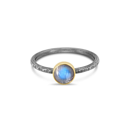 bi-metal gold and silver rainbow moonstone stackable ring