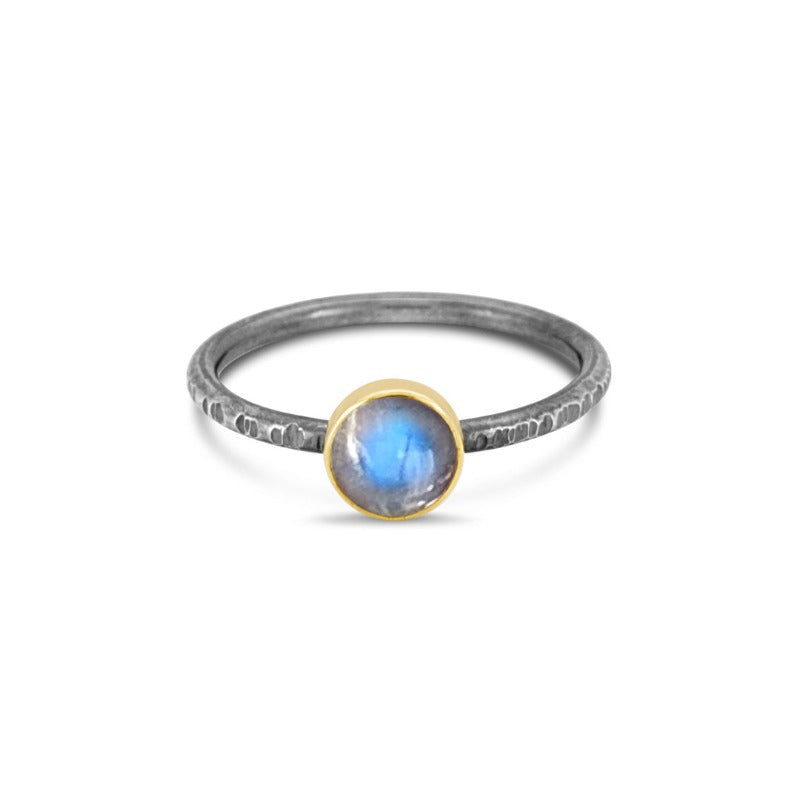 bi-metal gold and silver rainbow moonstone stackable ring