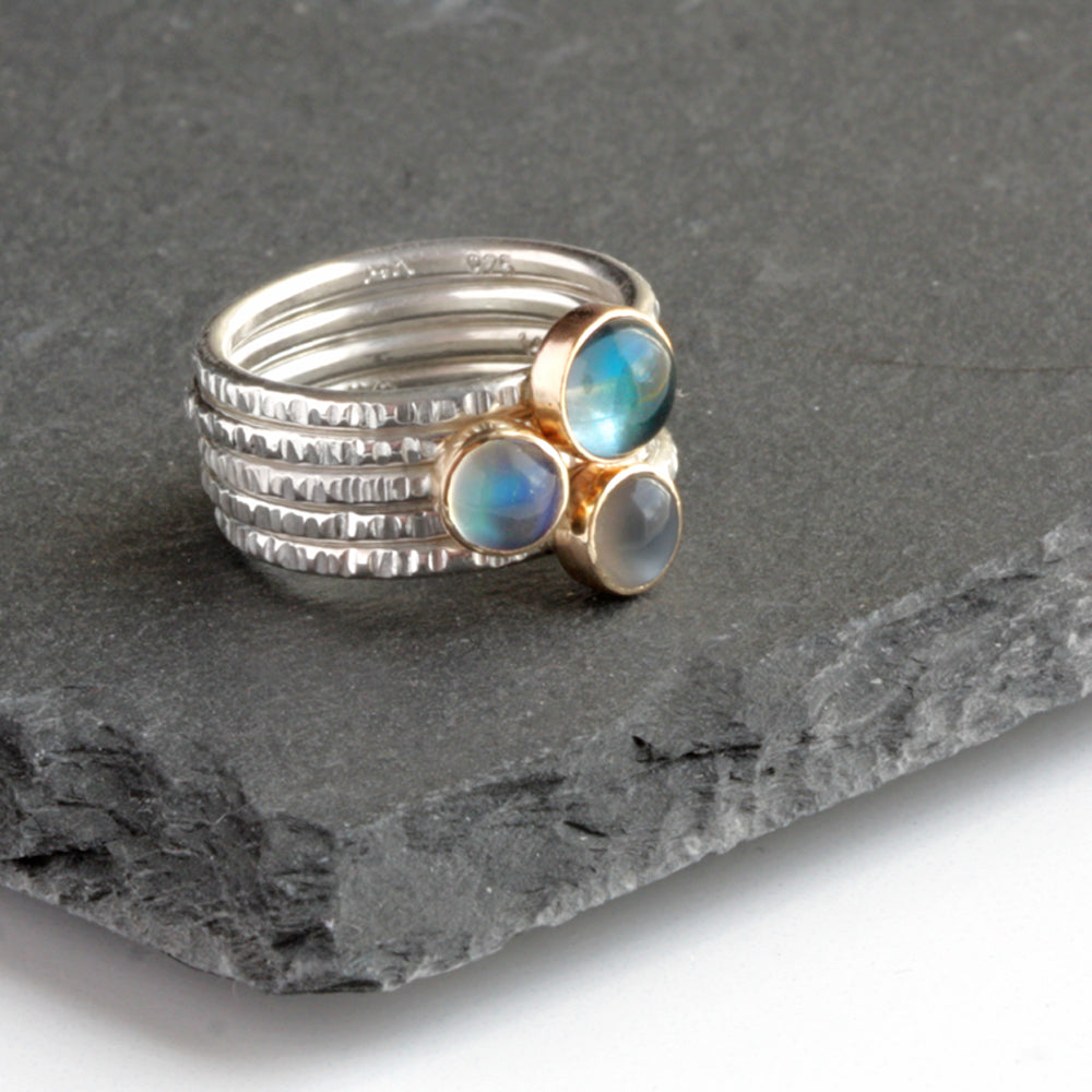 14k Gold Silver and Gemstone Stacking Rings – Black Sand Designs