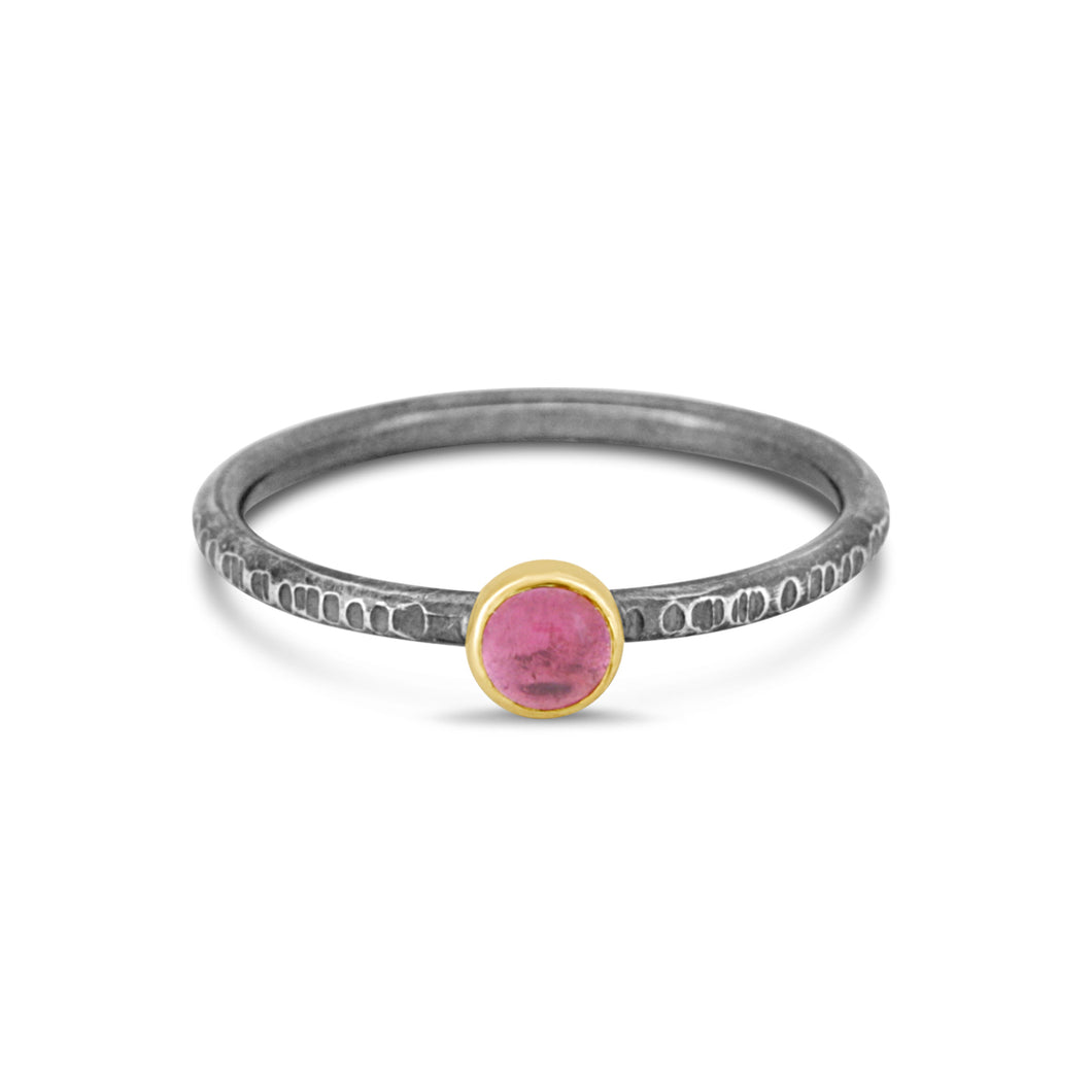 14k Gold Silver and Pink Tourmaline Stacking Ring
