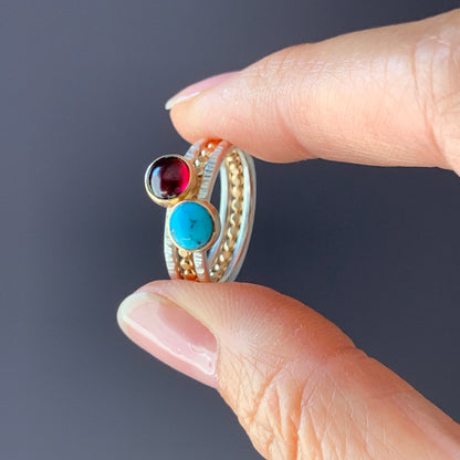 mixed precious metal and gemstone stacking ring set