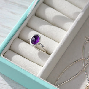 Artisan crafted rose cut amethyst silver ring