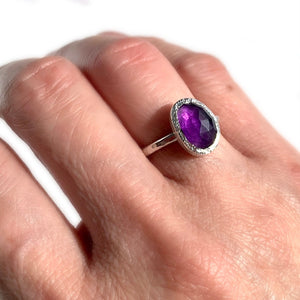 Freeform Amethyst cocktail ring with textured bezel