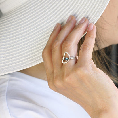 Sterling Silver Geometric Stackable Ring - CRESCENT MOON - Ring Jacket