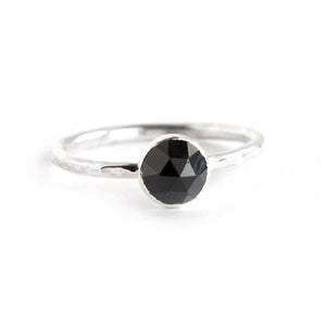Black Spinel and Hammered Silver Stacking Ring - PLUMERIA
