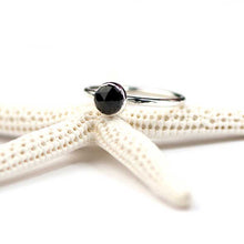 Black Spinel and Hammered Silver Stacking Ring - PLUMERIA