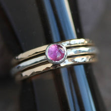 Thin band hammered pink tourmaline ring