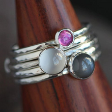 white moonstone pink tourmaline and black moonstone stacking ring set
