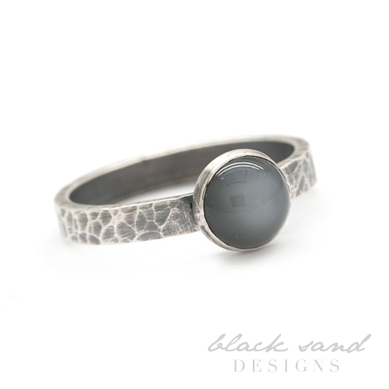 Hammered Silver and Black Moonstone Ring