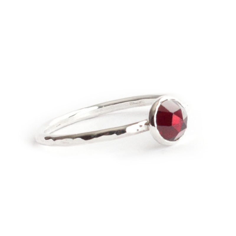Hammered Silver and Garnet Ring