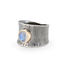 14k gold and rainbow moonstone wide band ring
