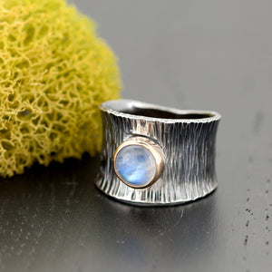 rainbow moonstone 14k gold and silver ring