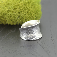 Wide Band Silver Ring Textured 
