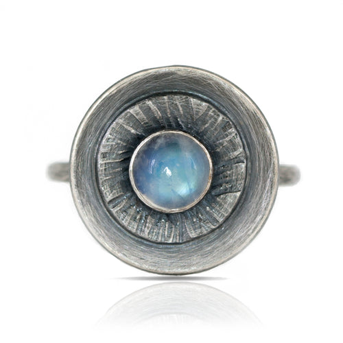 Rainbow Moonstone and Silver Starburst Ring