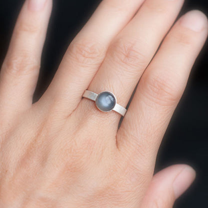 Sterling Silver Black Moonstone Ring Stackable Matte Finish