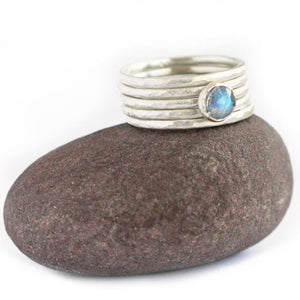 Hammered Silver band set with Rainbow Moonstone Ring