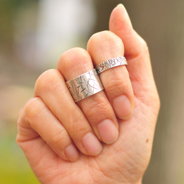 alternative wedding bands silver textured