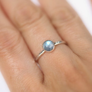 Rainbow Moonstone and Hammered Silver Stacking Ring - PLUMERIA