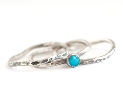 Blue Turquoise and Sterling Silver Stacking Rings