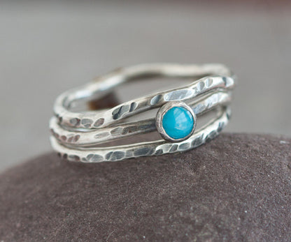Blue Turquoise and Sterling Silver Stacking Rings