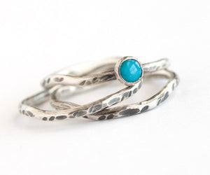 Blue Turquoise and Sterling Silver Stacking Rings
