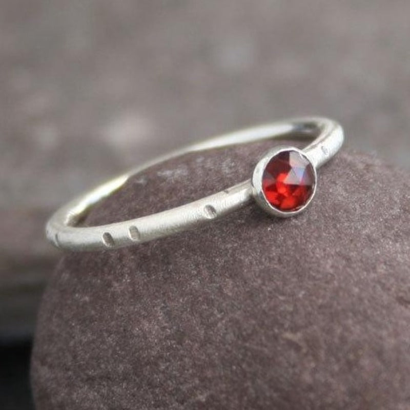 Faceted Red Garnet and Sterling Silver Ring