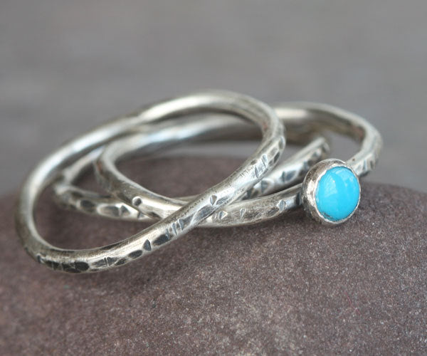 Blue Turquoise and Sterling Silver Stacking Rings