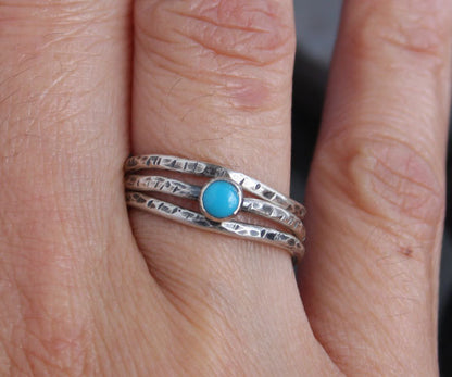 Blue Turquoise and Sterling Silver Stacking Rings
