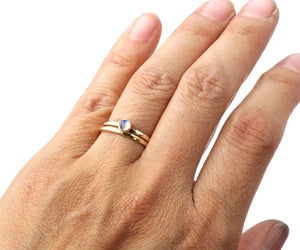 Hammered 14k gold and rainbow moonstone wedding ring