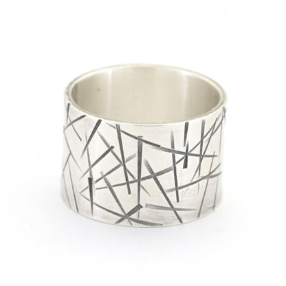 modern wide textured silver ring 12mm