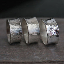 Wide Hammered and Oxidized Sterling Silver Ring - PALI